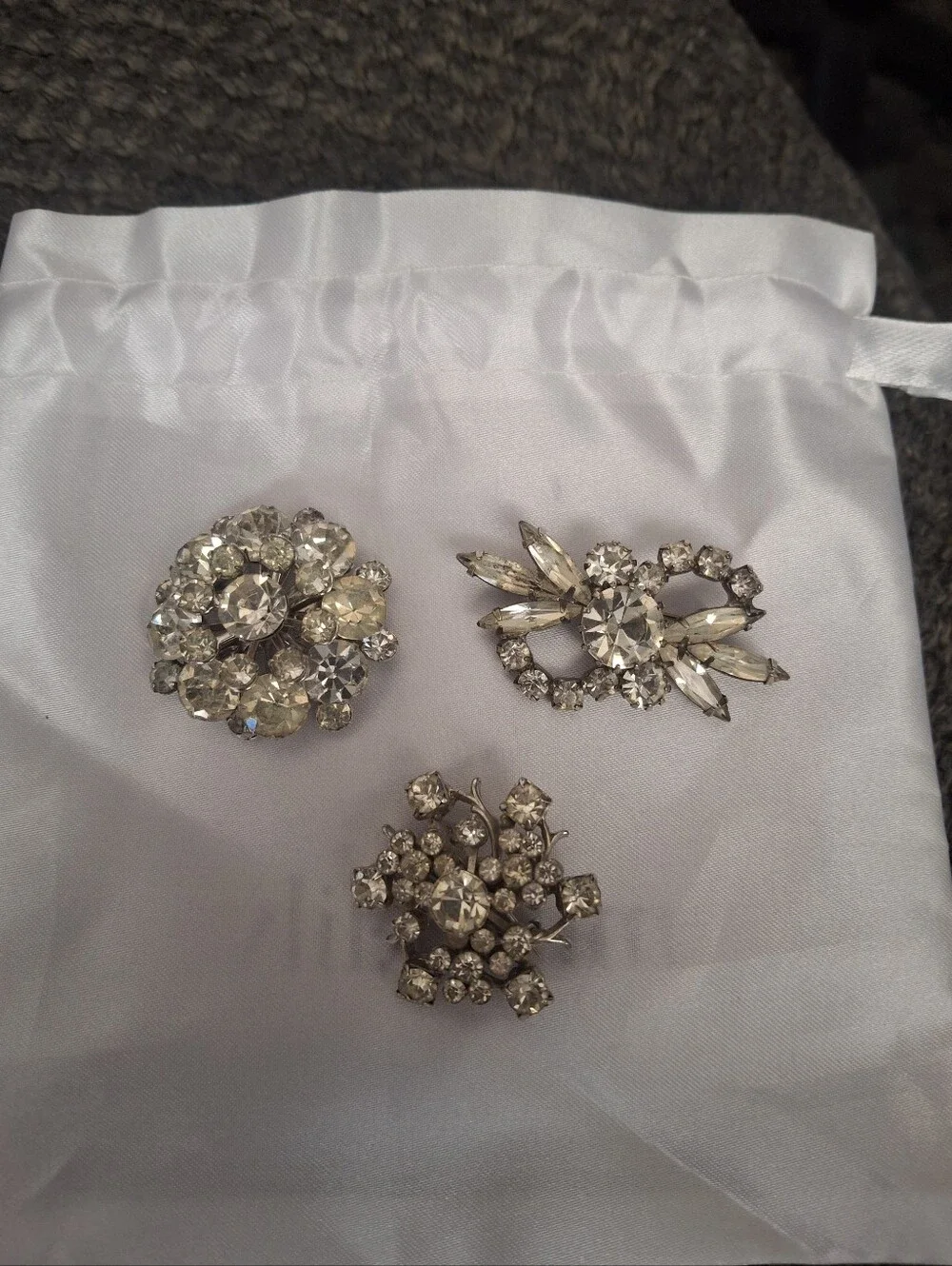 3 1950's Vintage-Inspired Clear Crystal Brooch Pin - Silver Tone
